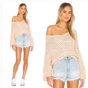 Free People Coconut Loose Weave Deep V Neck Sweater in Sandy Combo